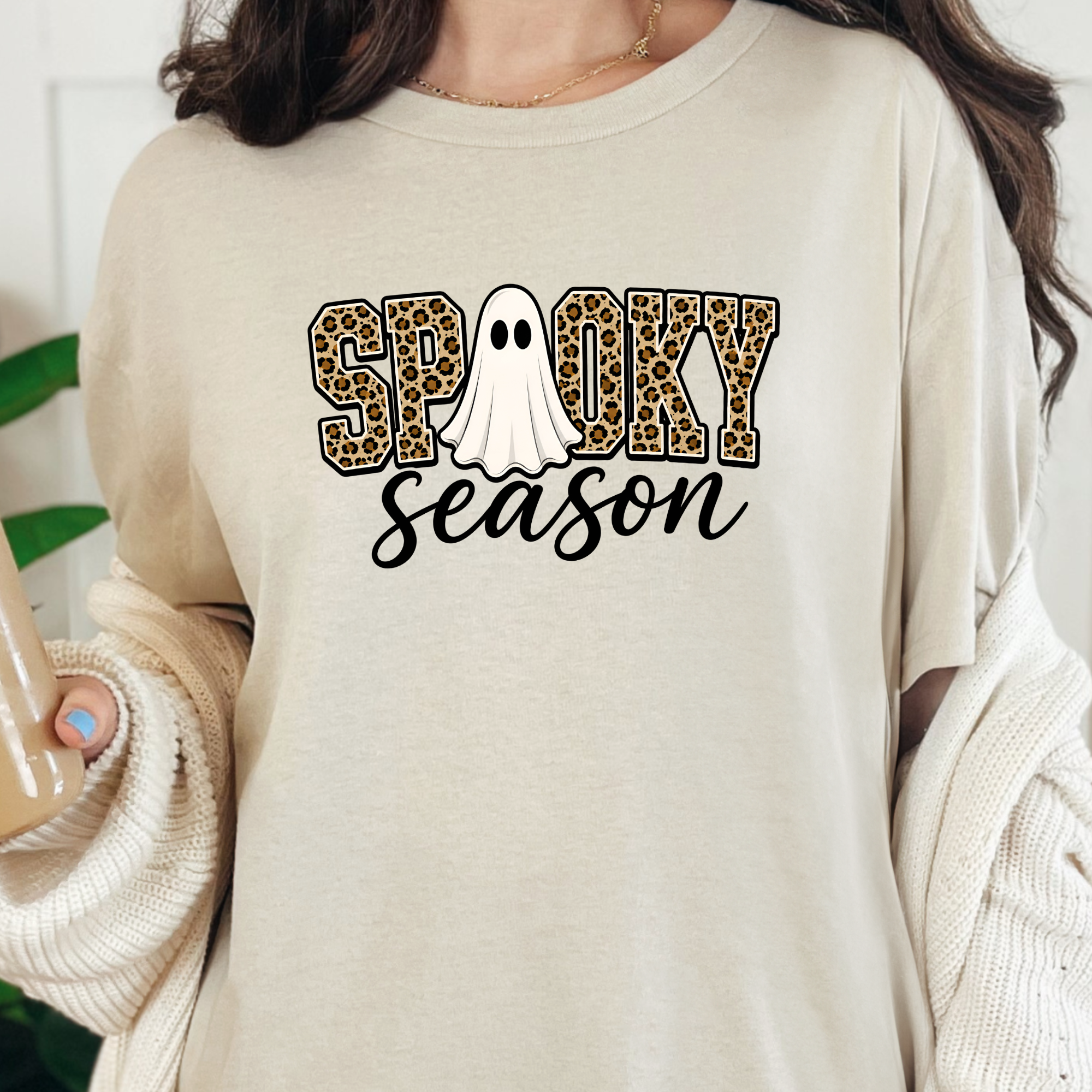 Spooky Season Ghost Graphic Tee - Natural