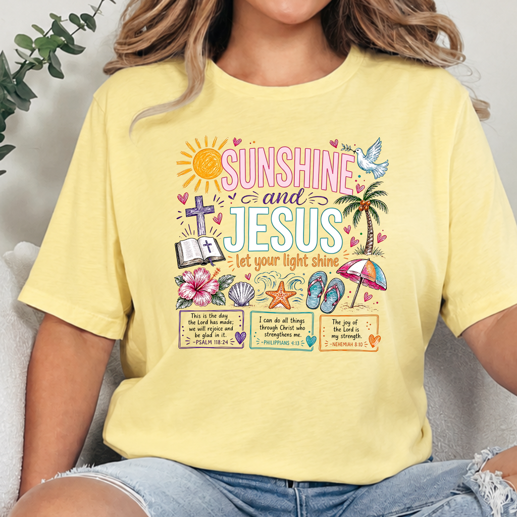 Sunshine and Jesus Graphic Tee - Heather French Vanilla