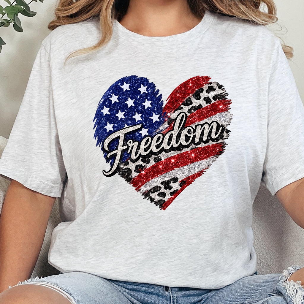 Freedom Flag Cow Print Graphic Tee - Ash