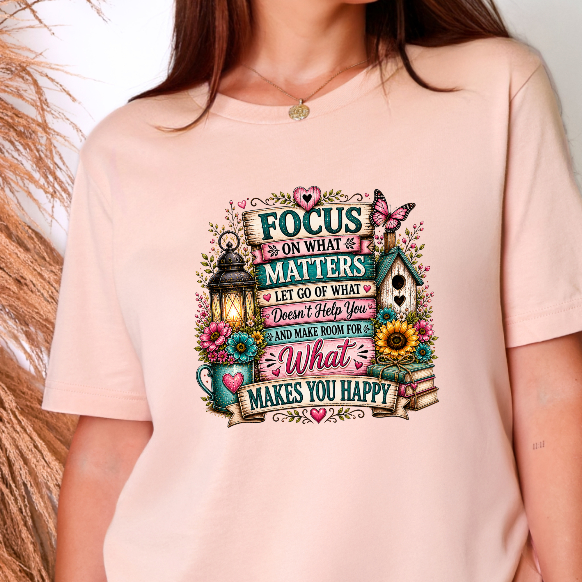 Floral Inspiration Graphic Tee - Peach