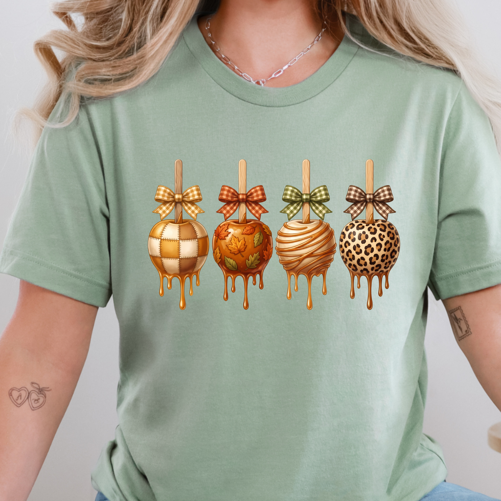 Fall Caramel Apples Graphic Tee - Sage