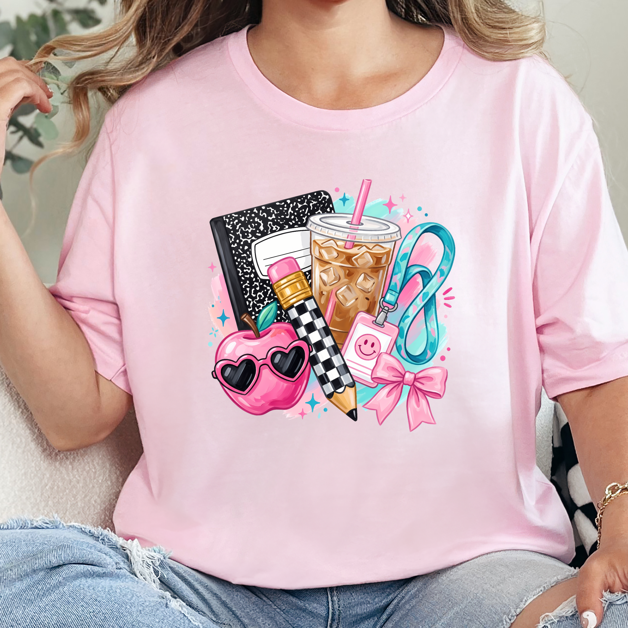 Preppy Back to School Graphic Tee - Soft Pink