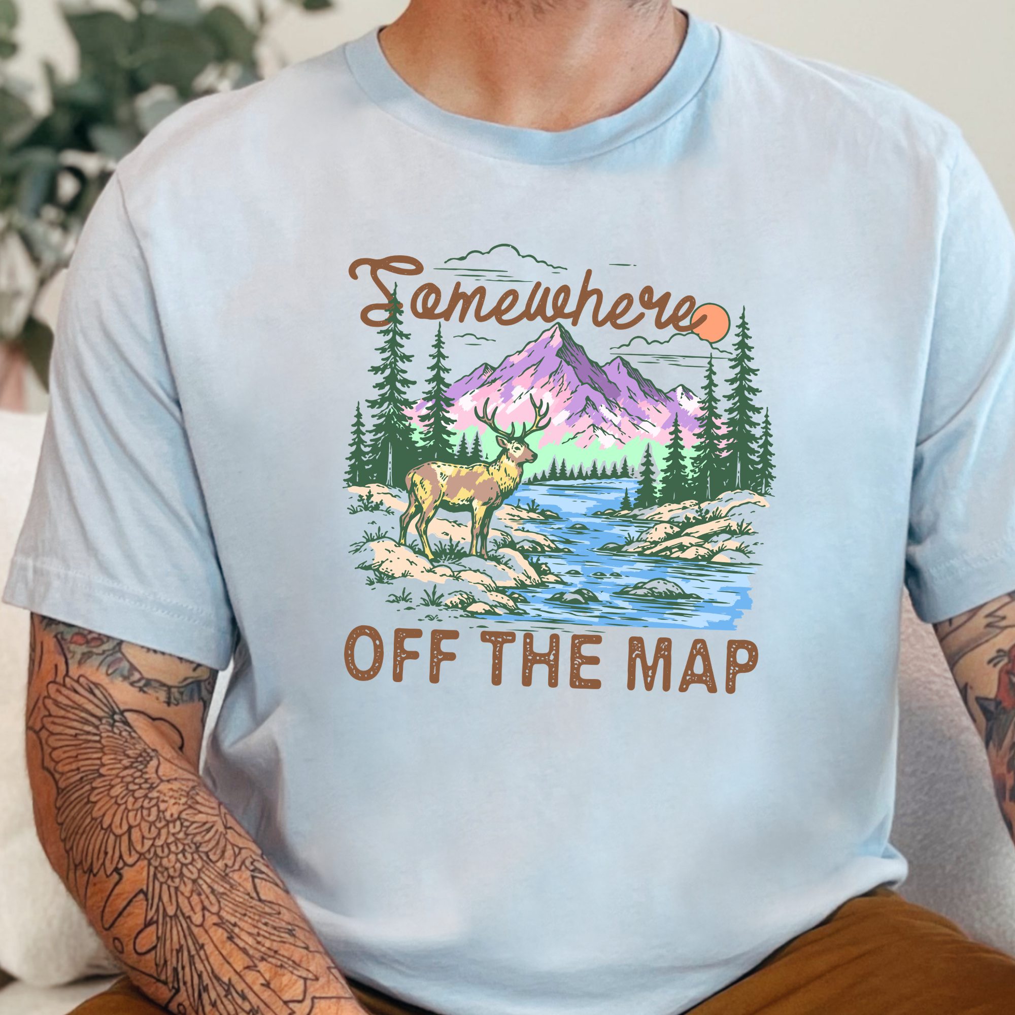 Somewhere Off The Map Graphic Tee - Light Blue