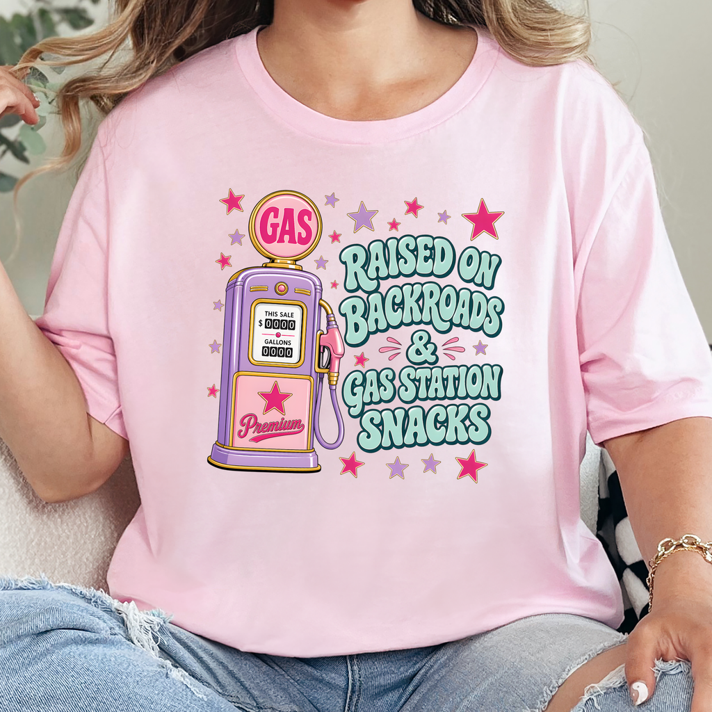 Raised on Backroads Graphic Tee - Soft Pink
