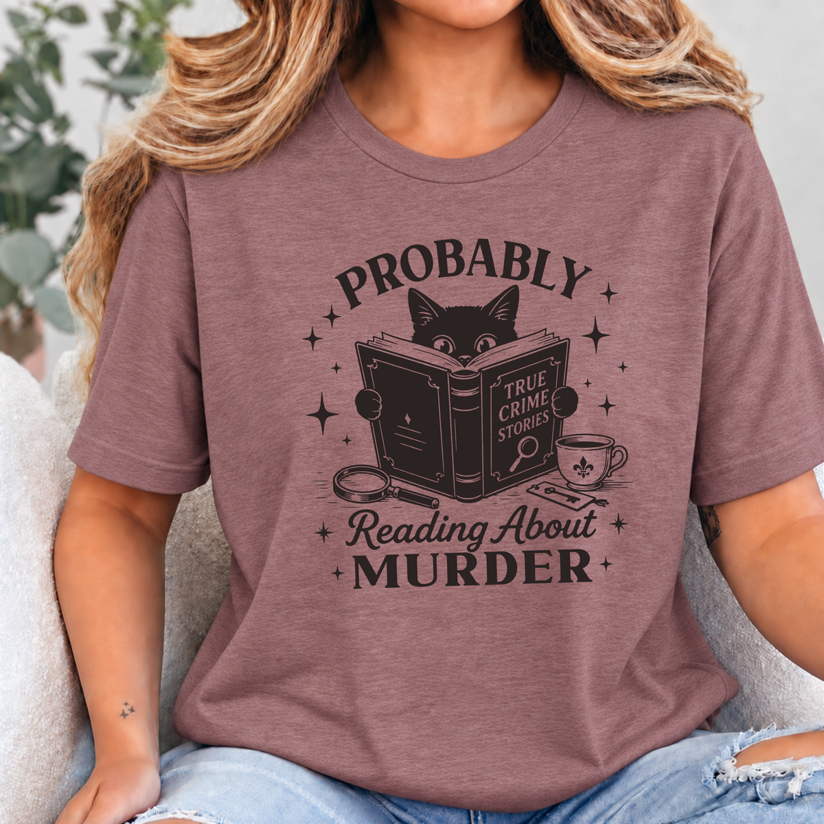 Reading About Murder Graphic Tee - Heather Mauve