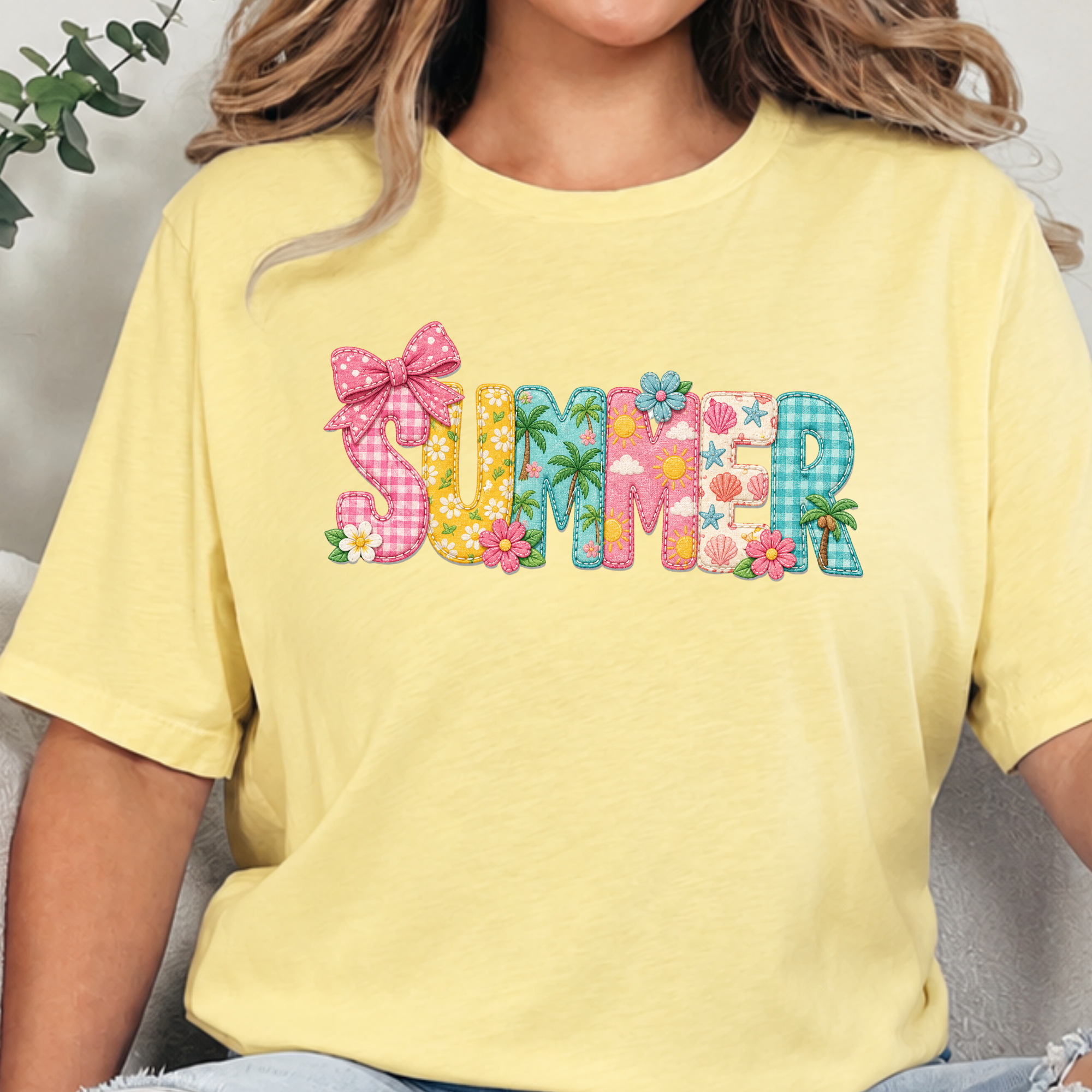 Summer Patchwork Graphic Tee - Heather French Vanilla