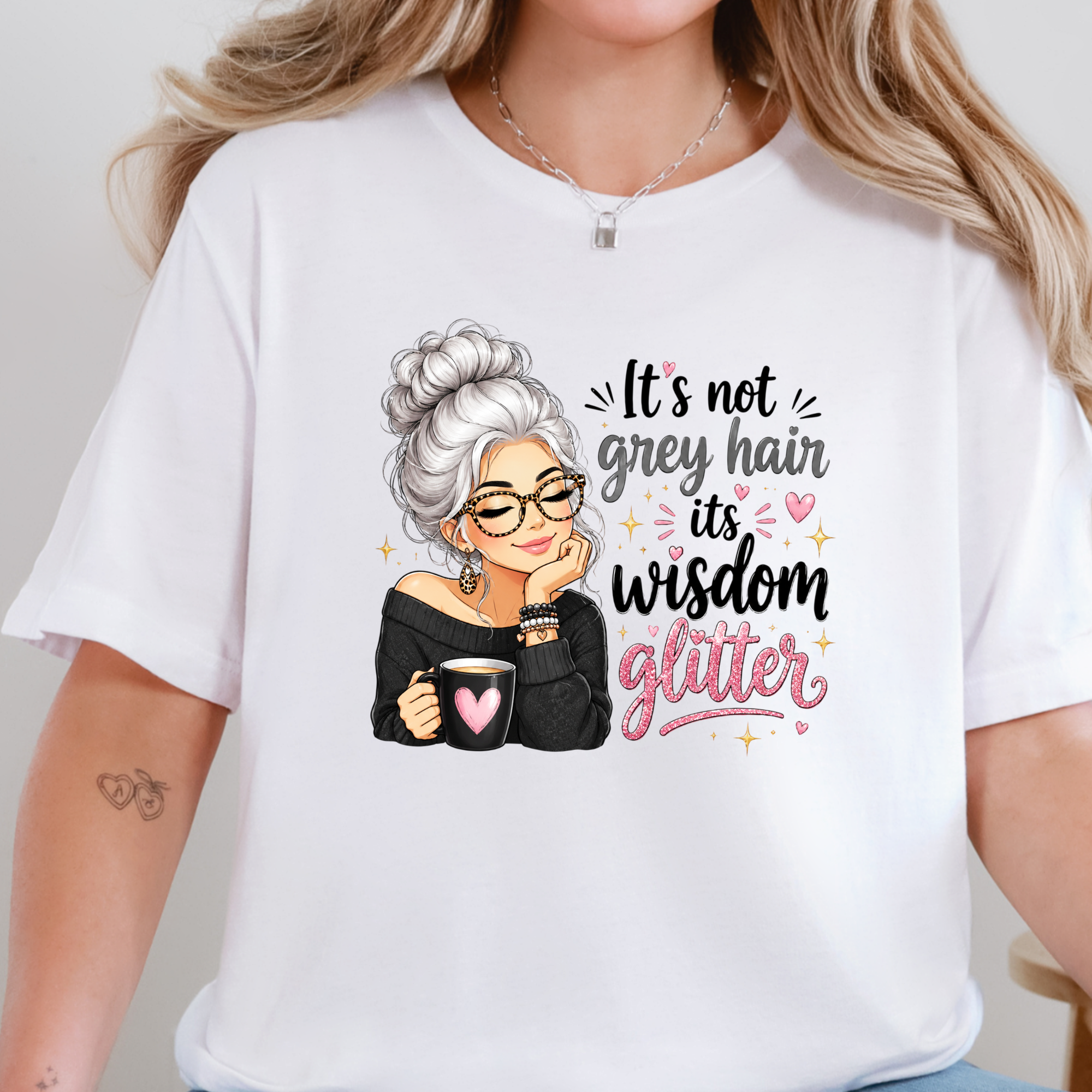 Wisdom Glitter Graphic Tee - White