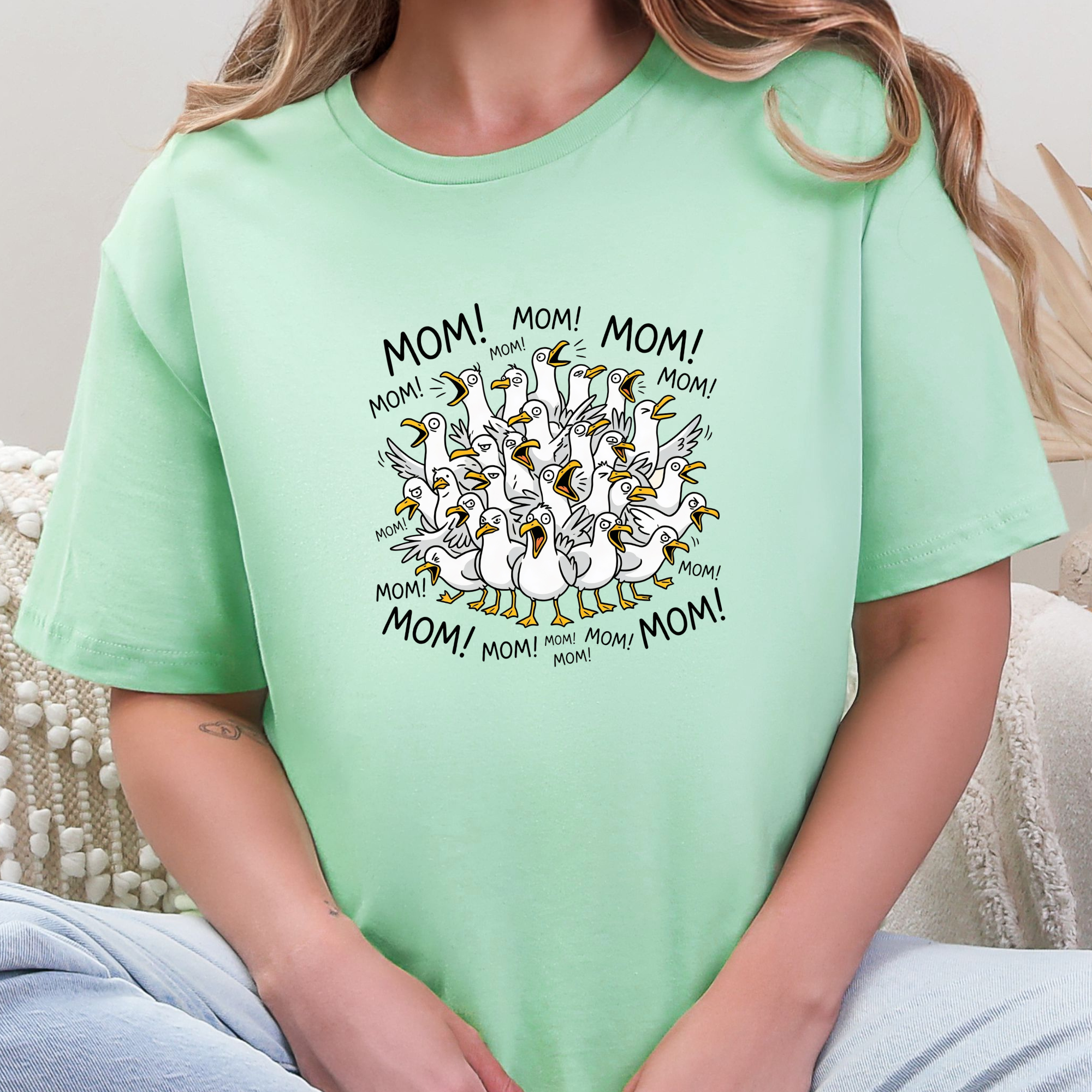 Seagulls Calling Mom Graphic Tee - Mint Tee