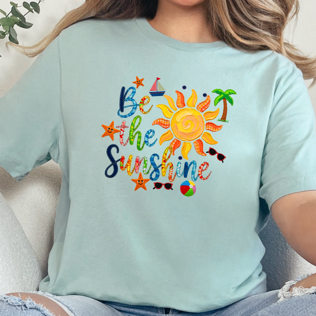 Patchwork Be The Sunshine Graphic Tee - Dusty Blue Tee