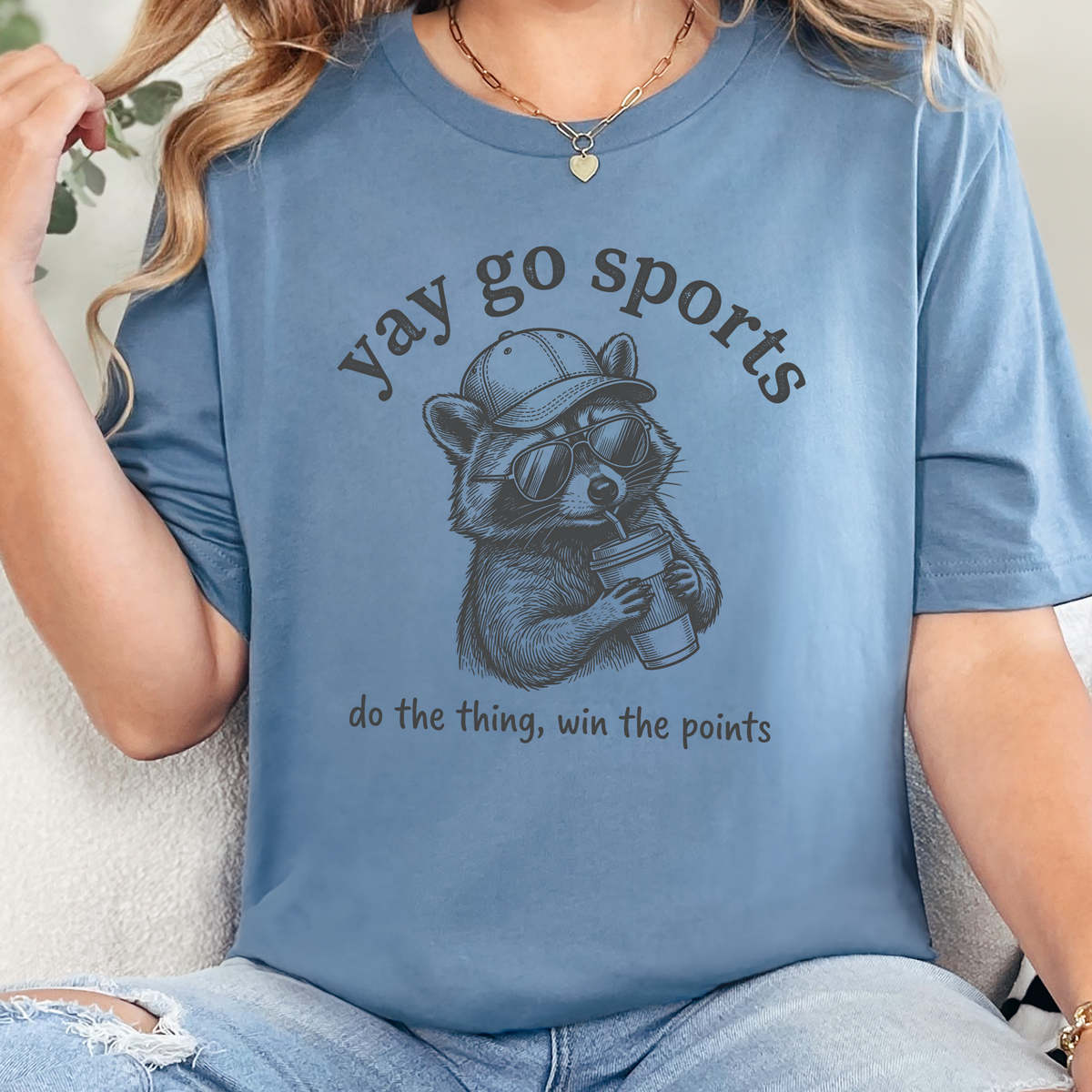 Yay Go Sports Raccoon Graphic Tee - Steel Blue