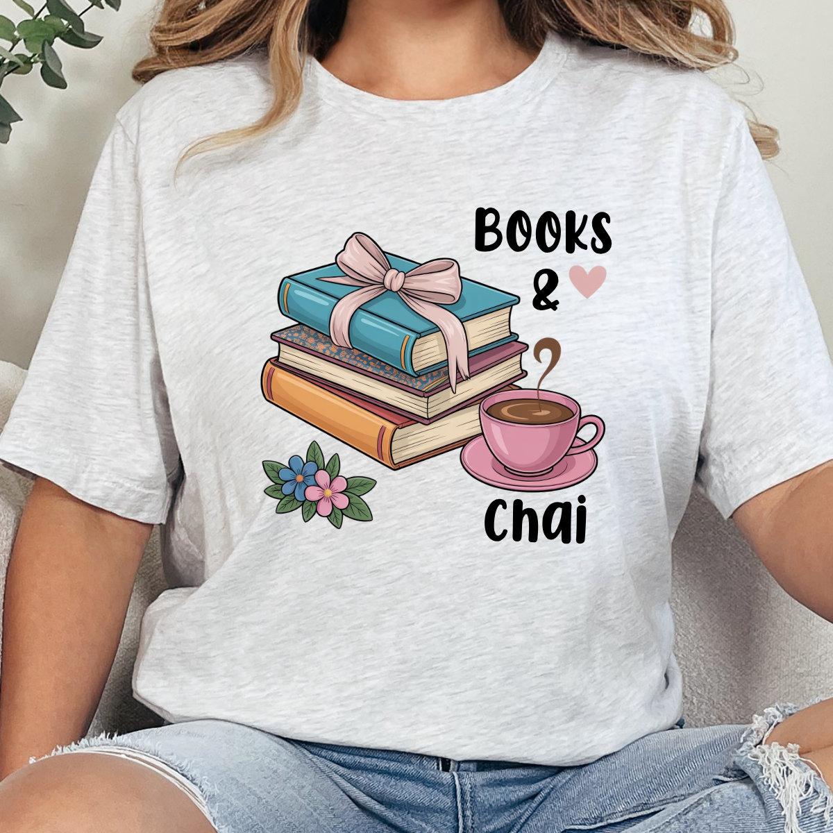 Books & Chai Graphic Tee - Ash Tee