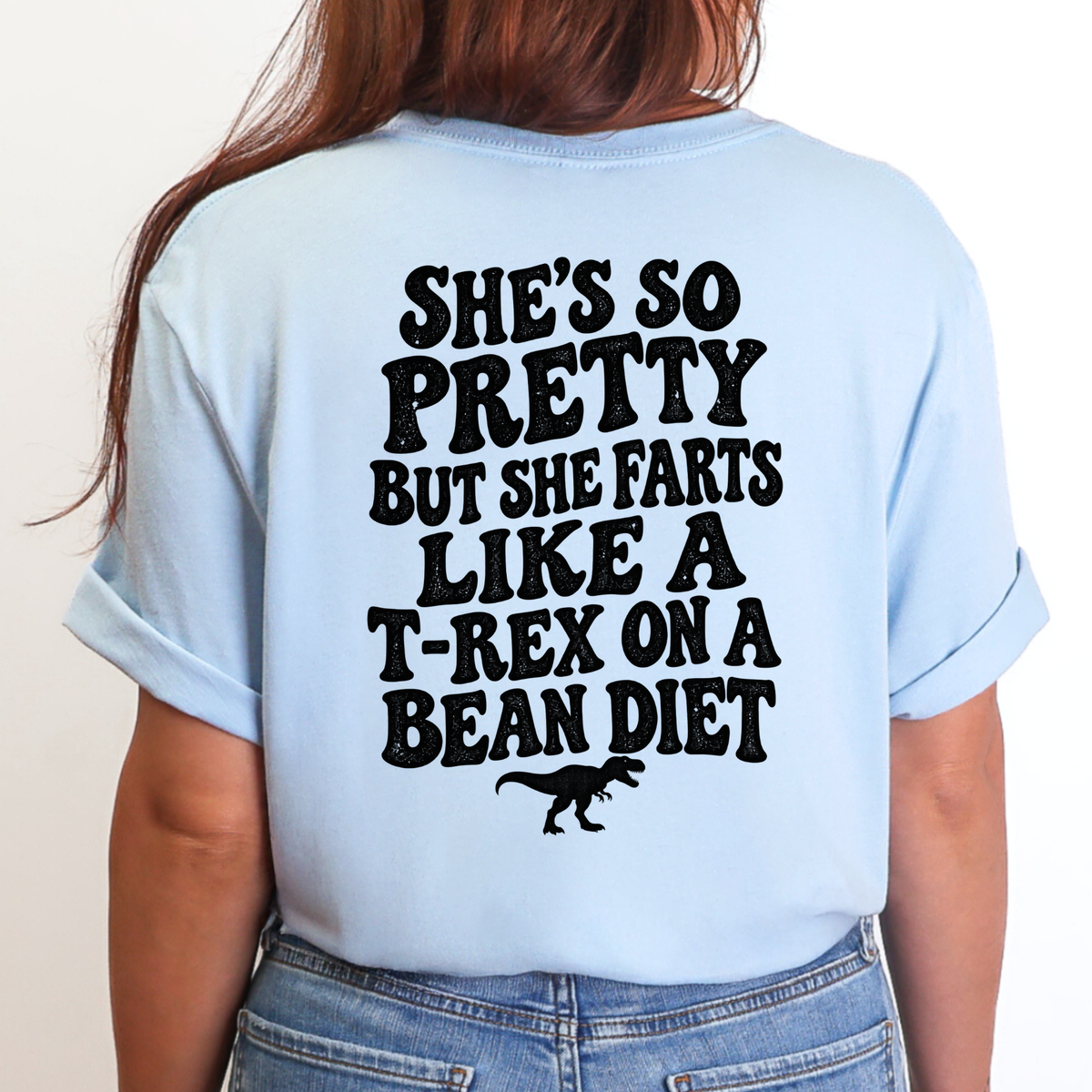 Farts like a T-Rex (BACK Print) Graphic Tee - Baby Blue