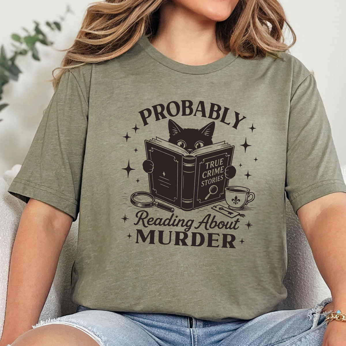 Reading About Murder Graphic Tee - Heather Olive