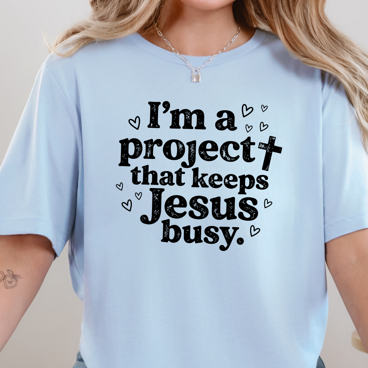 Project Keeps Jesus Busy Graphic Tee - Baby Blue