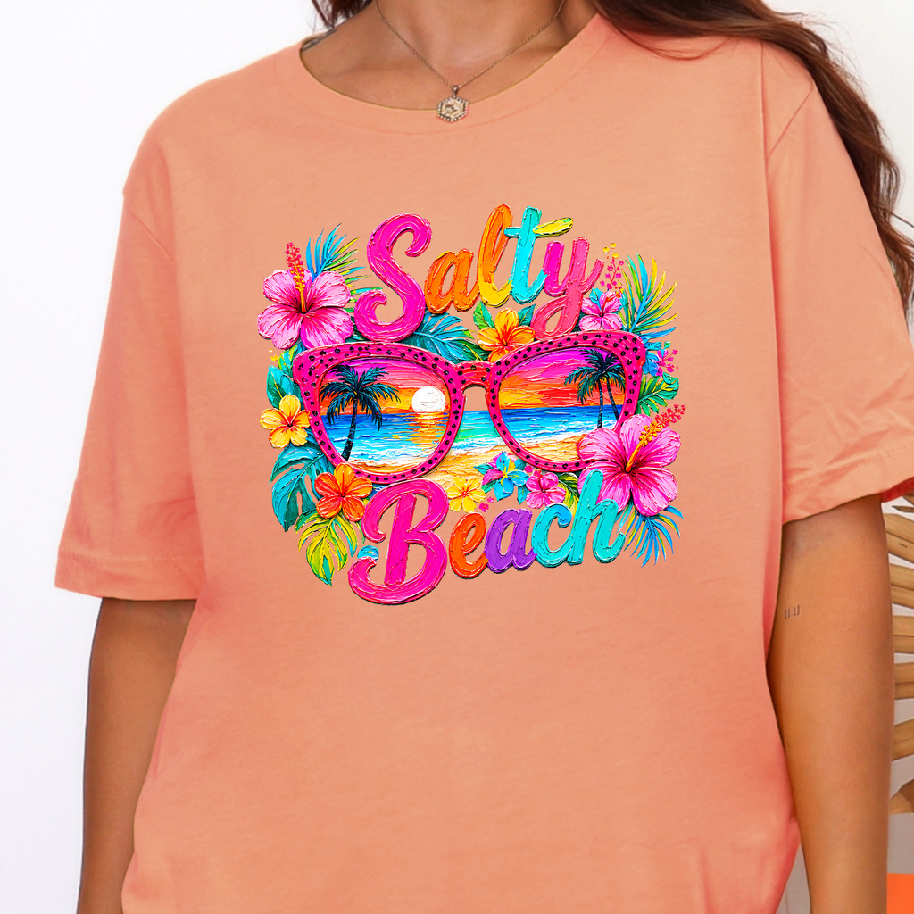 Floral Salty Beach Graphic Tee - Sunset
