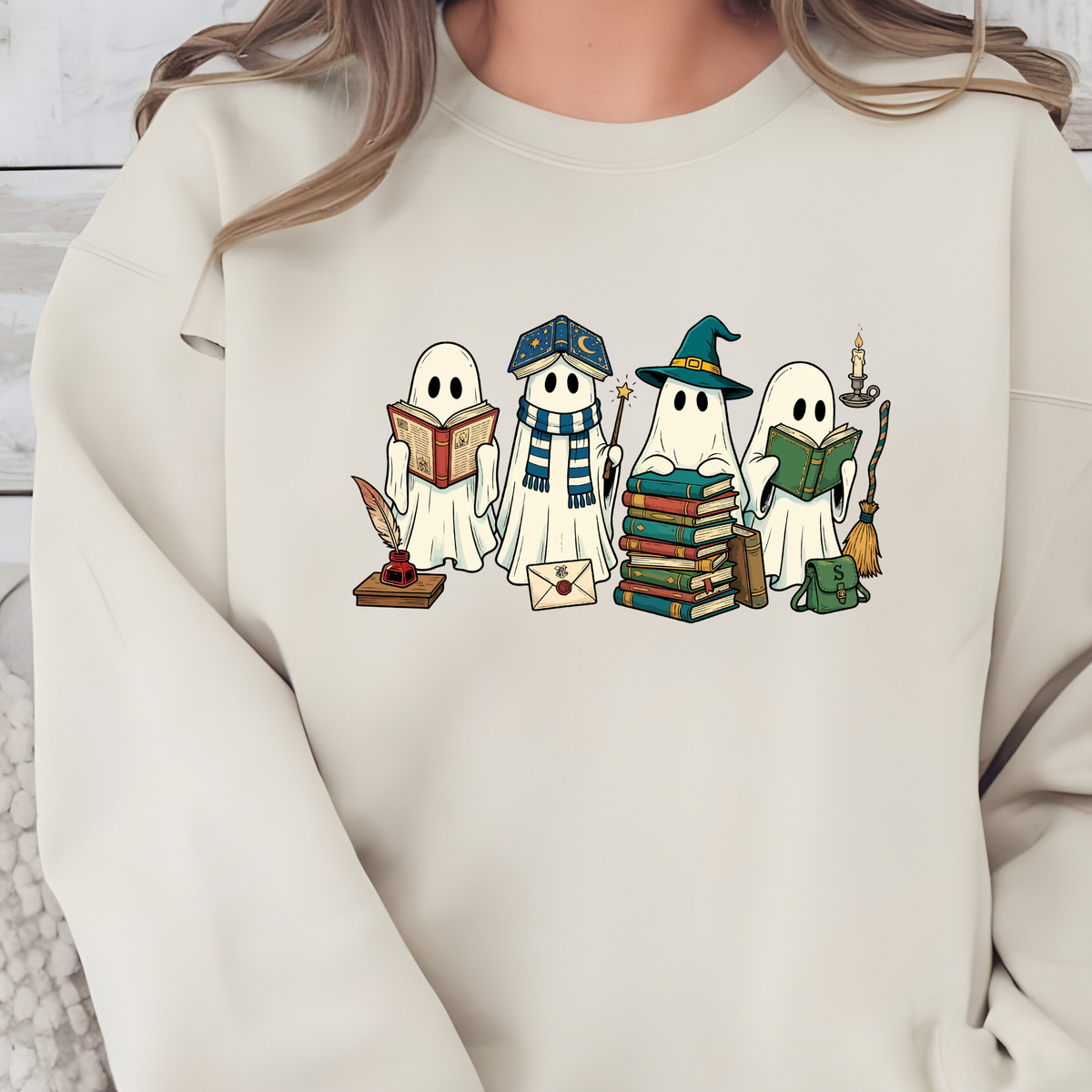 Ghosts Reading Books Graphic Tee - Sand