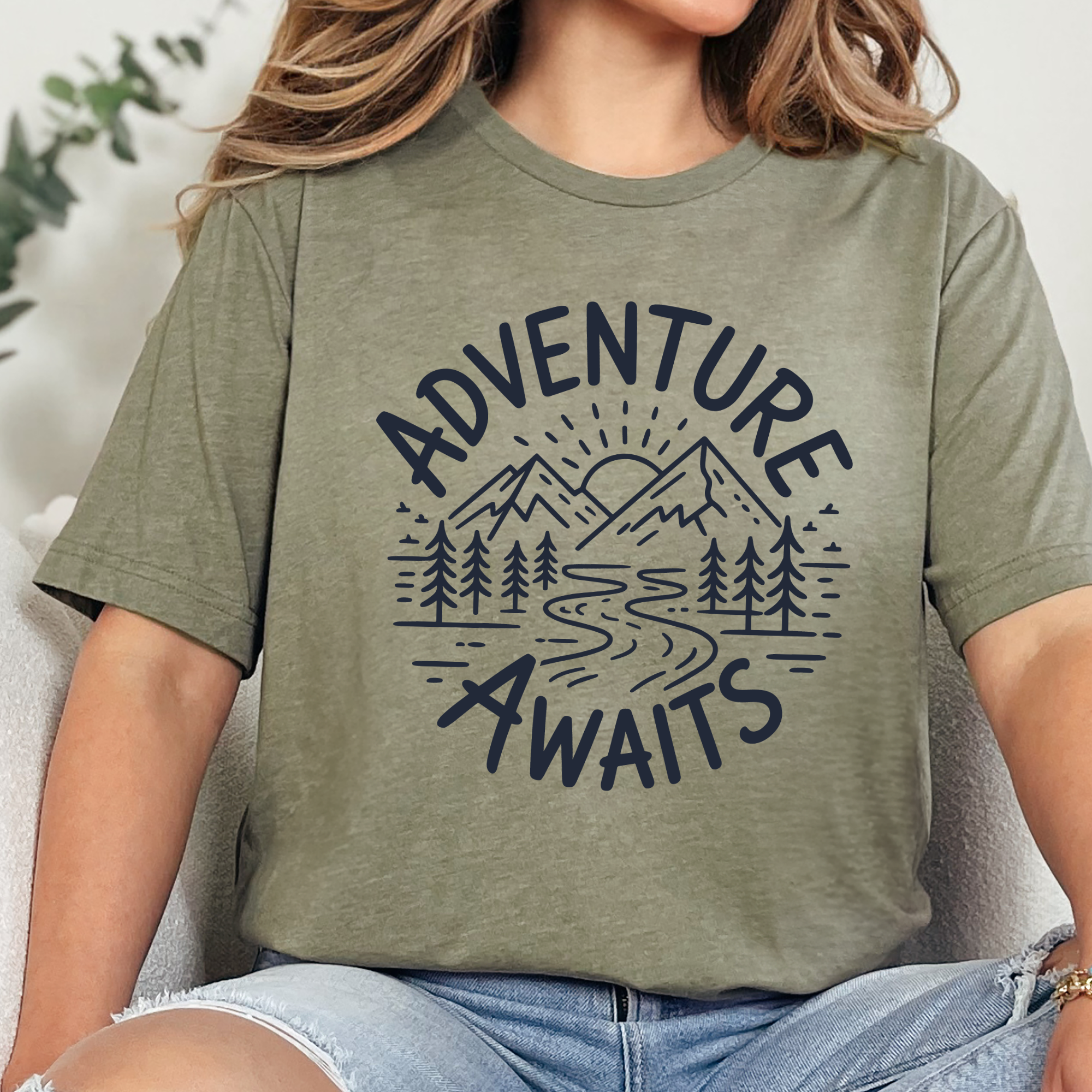 Adventure Awaits Graphic Tee - Heather Olive