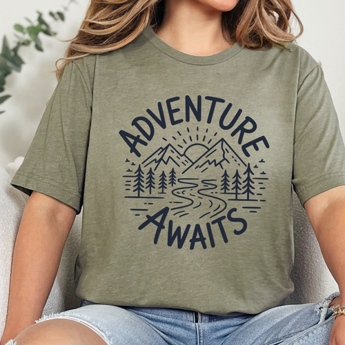 Adventure Awaits Graphic Tee - Heather Olive