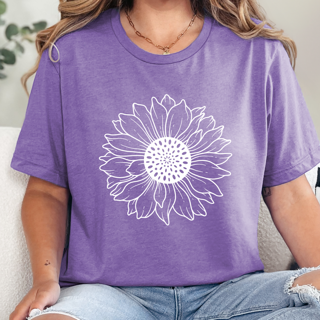 Sunflower Outline Graphic Tee - Heather Team Purple
