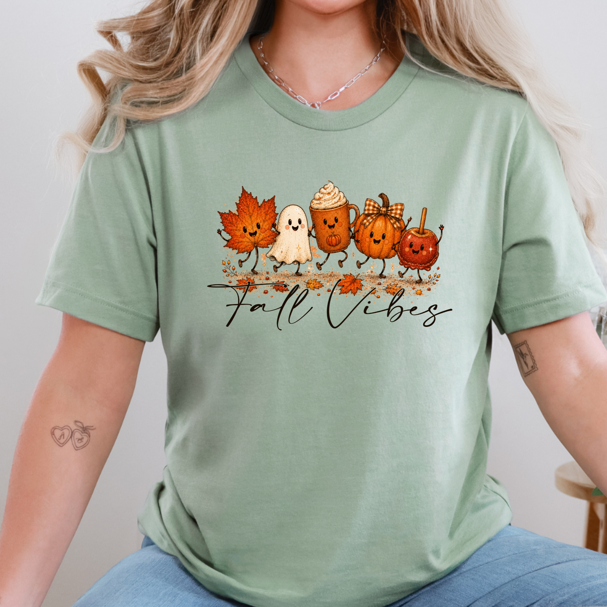 Cute Fall Vibes Graphic Tee - Sage