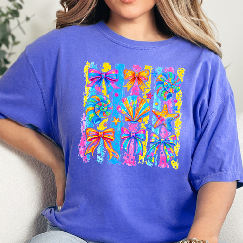 Coastal Preppy Bows Graphic Tee - CC FloBlue