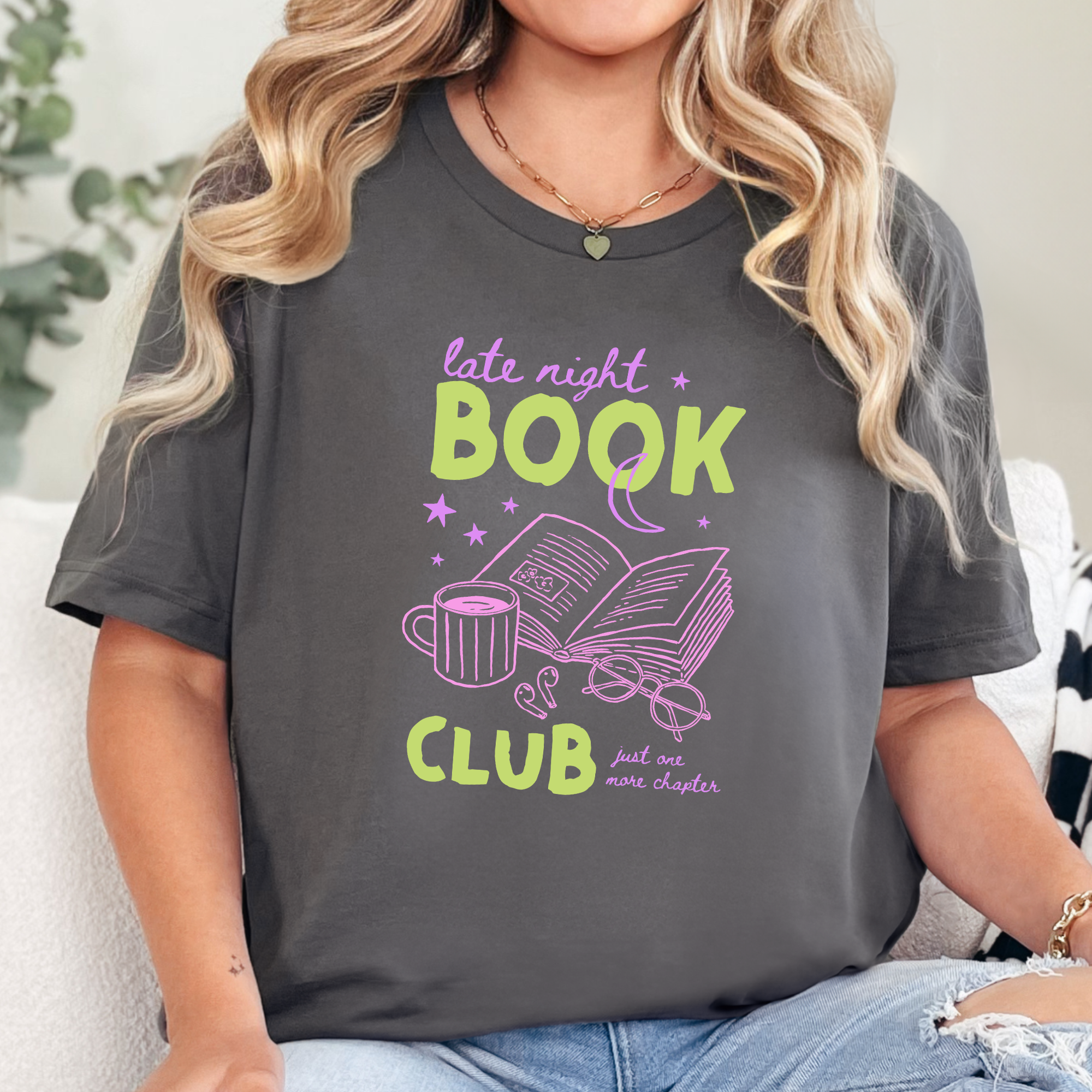 Late Night Book Club Graphic Tee - Asphalt