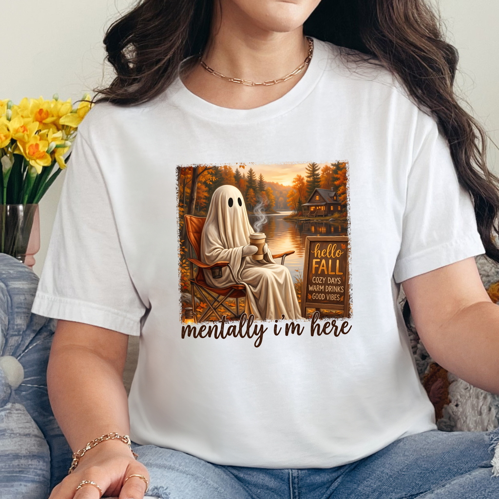 Fall Mentally I'm Here Graphic Tee - White