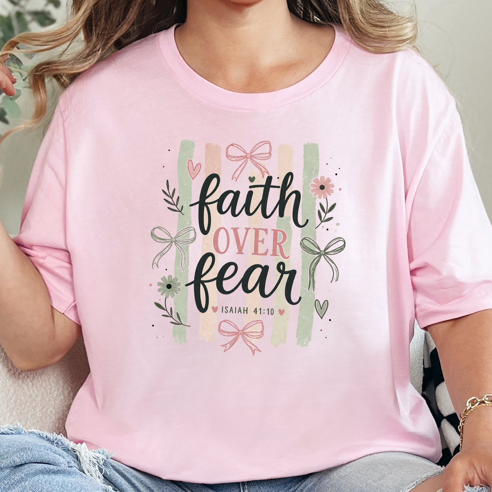 Faith over Fear Stripes Graphic Tee - Soft Pink