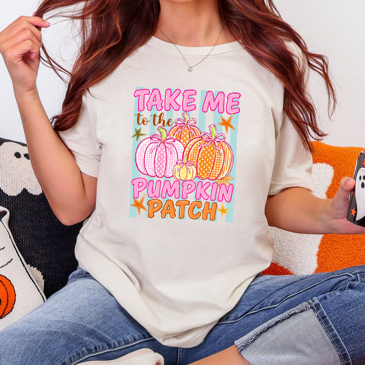 Pumpkin Patch Stripes Graphic Tee - Natural