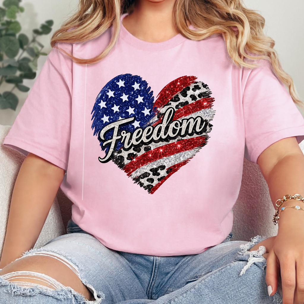 Freedom Flag Cow Print Graphic Tee - Pink