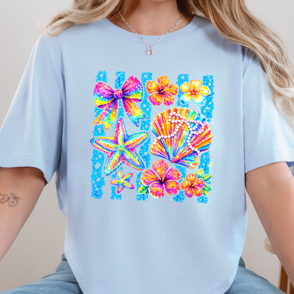 Coastal Preppy Shells Graphic Tee - Baby Blue