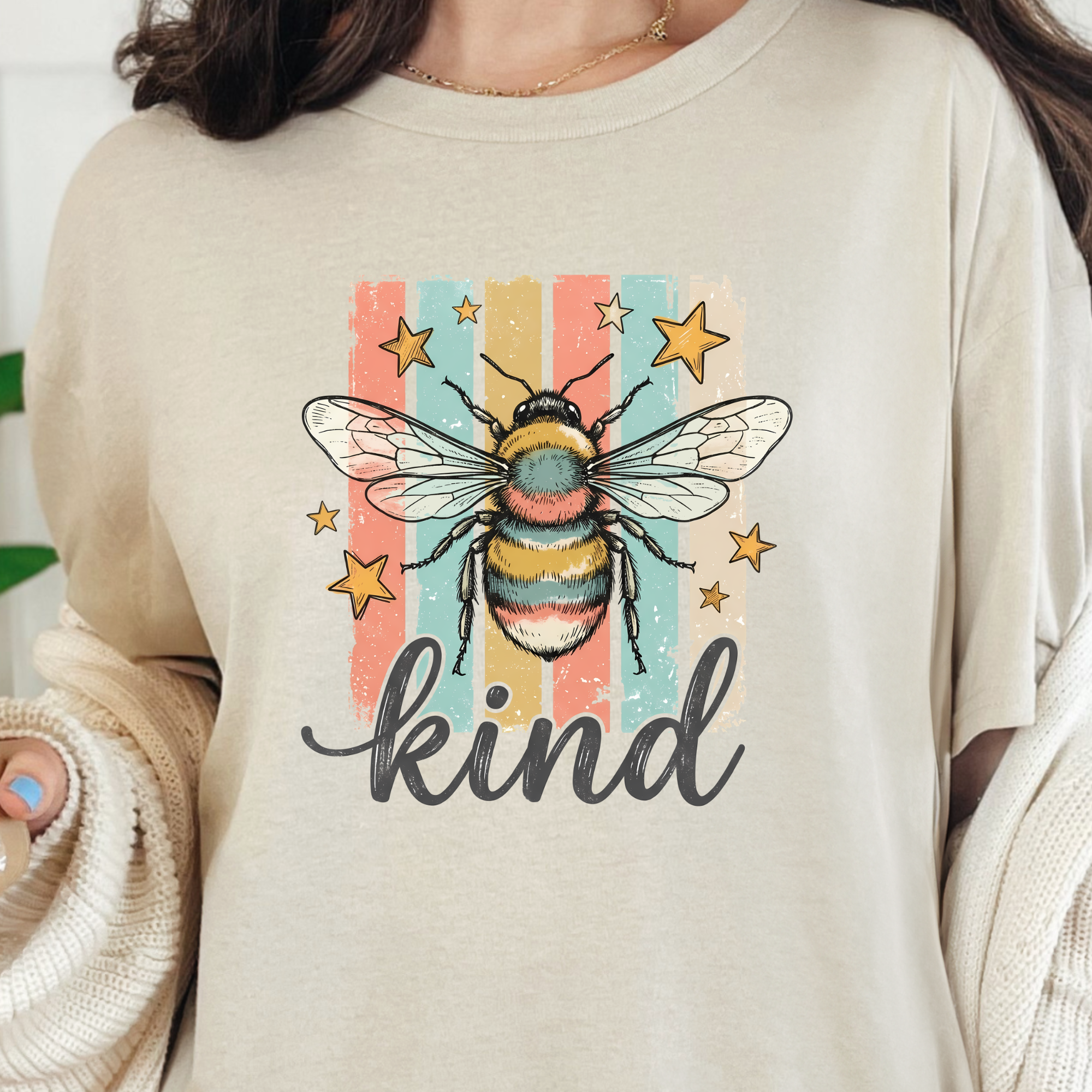 Bee Kind Striped Graphic Tee - Natural Tee