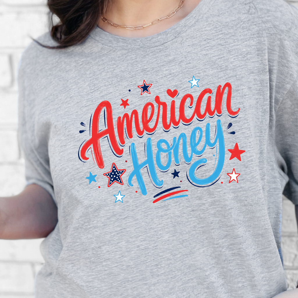 Patriotic American Honey Graphic Tee - Grey Tee