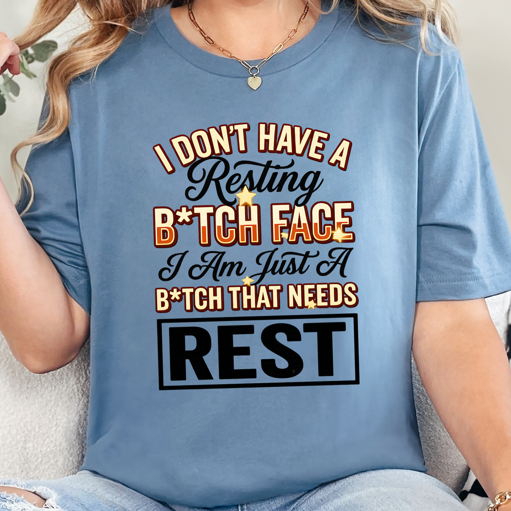 Resting B*itch Face Graphic Tee - Steel Blue