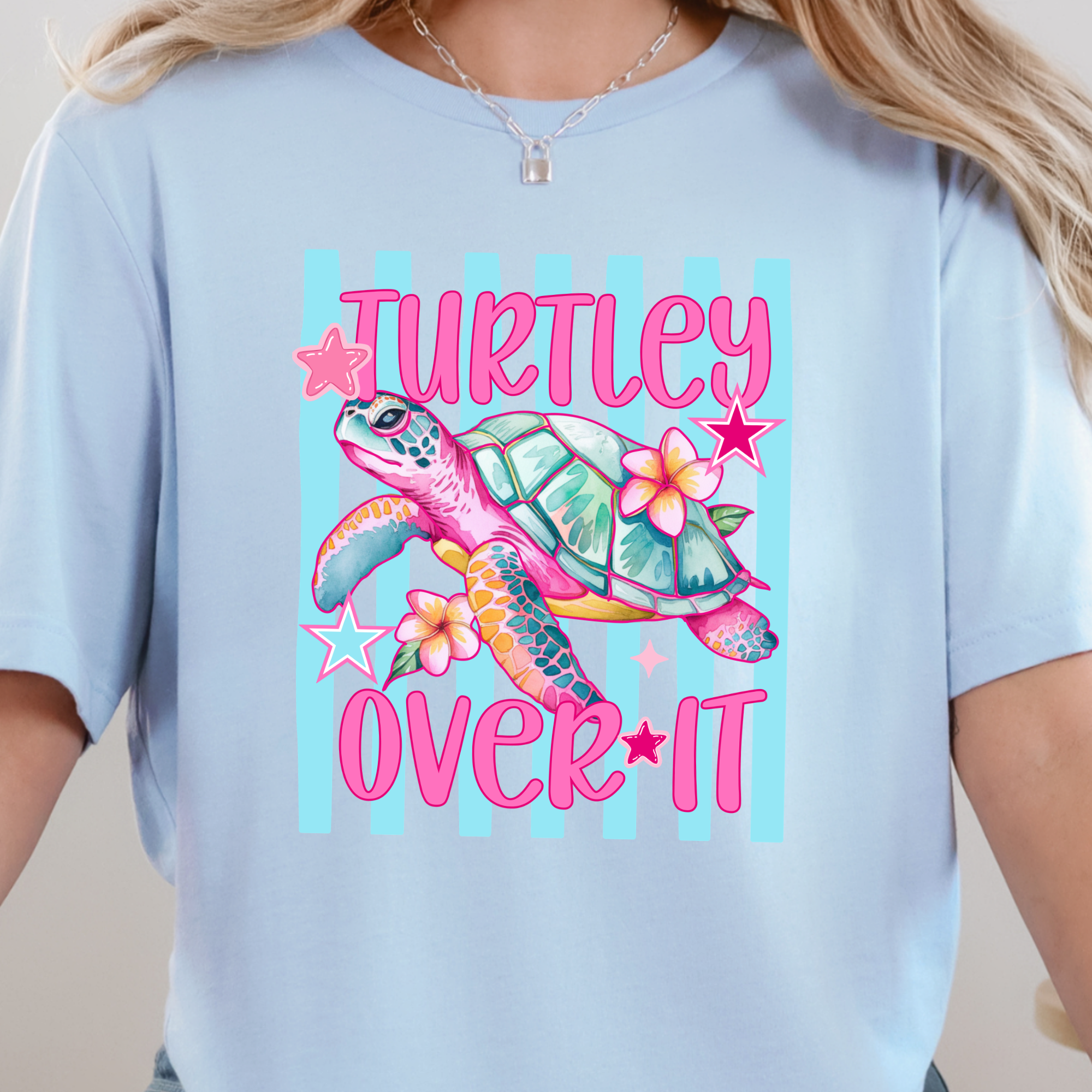 Turtley Over It Graphic Tee - Baby Blue