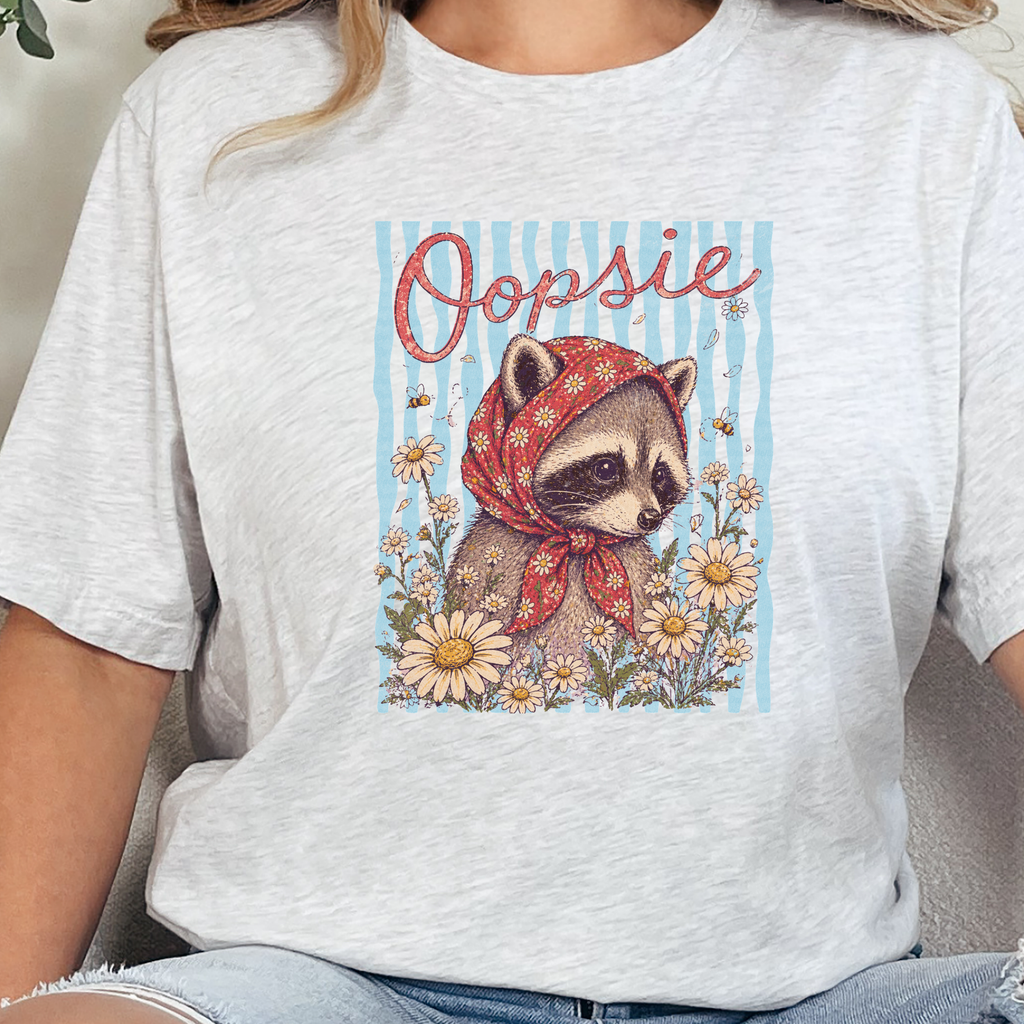 Oopsie Raccoon Graphic Tee - Ash Tee