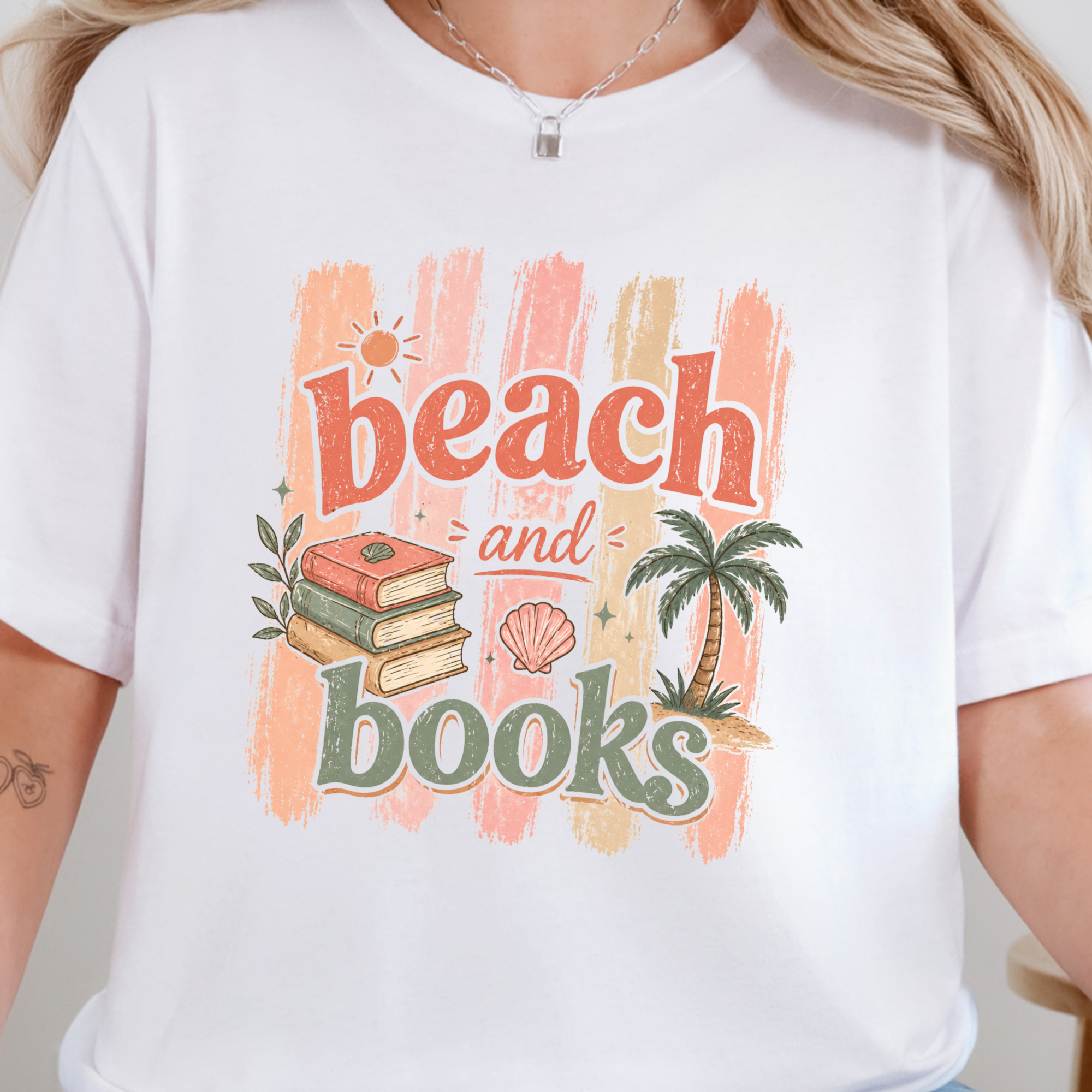 Beach and Books Graphic Tee - White