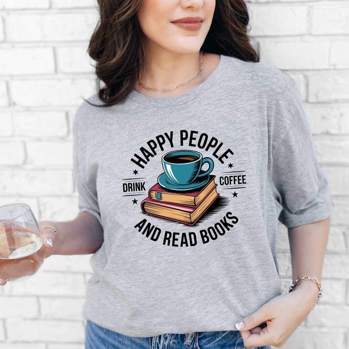 Drink Coffee & Read Books Graphic Tee - Grey Tee