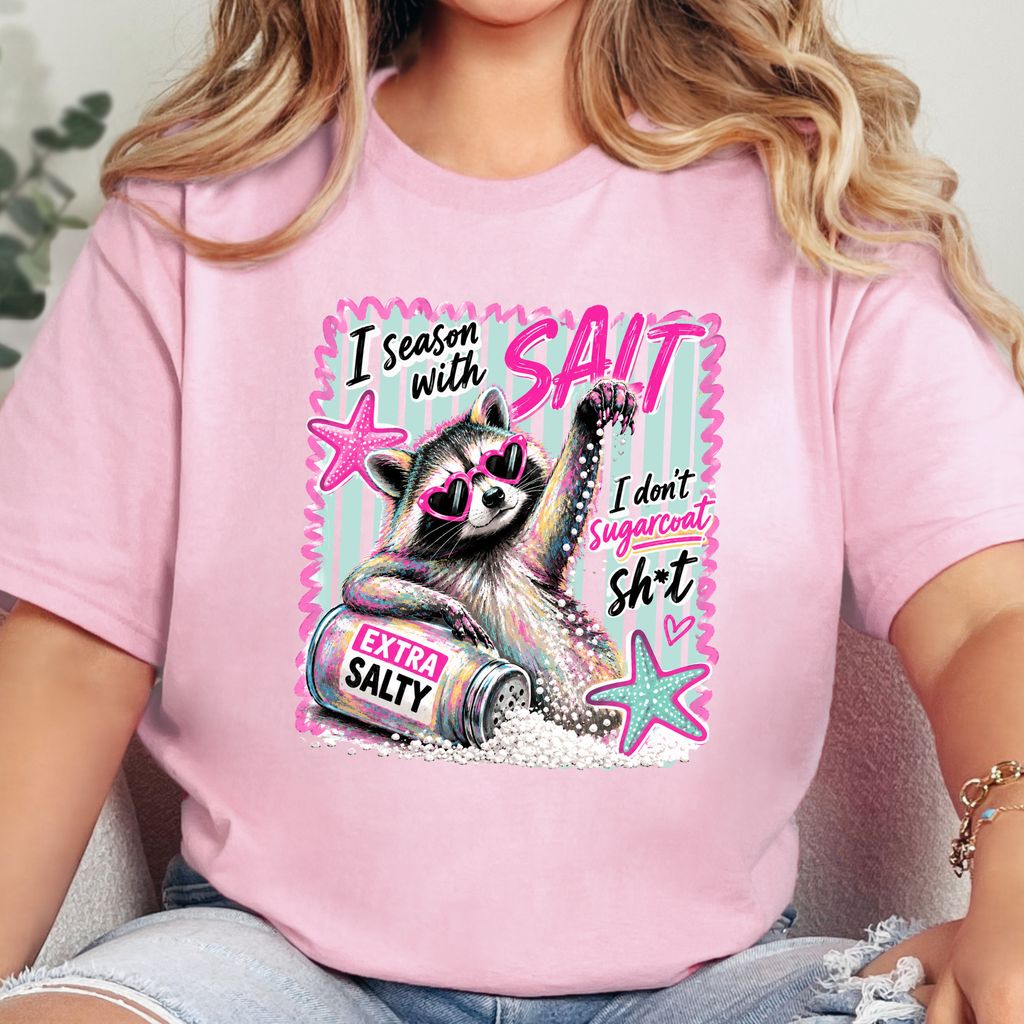 Season with Salt Raccoon Graphic Tee - Pink