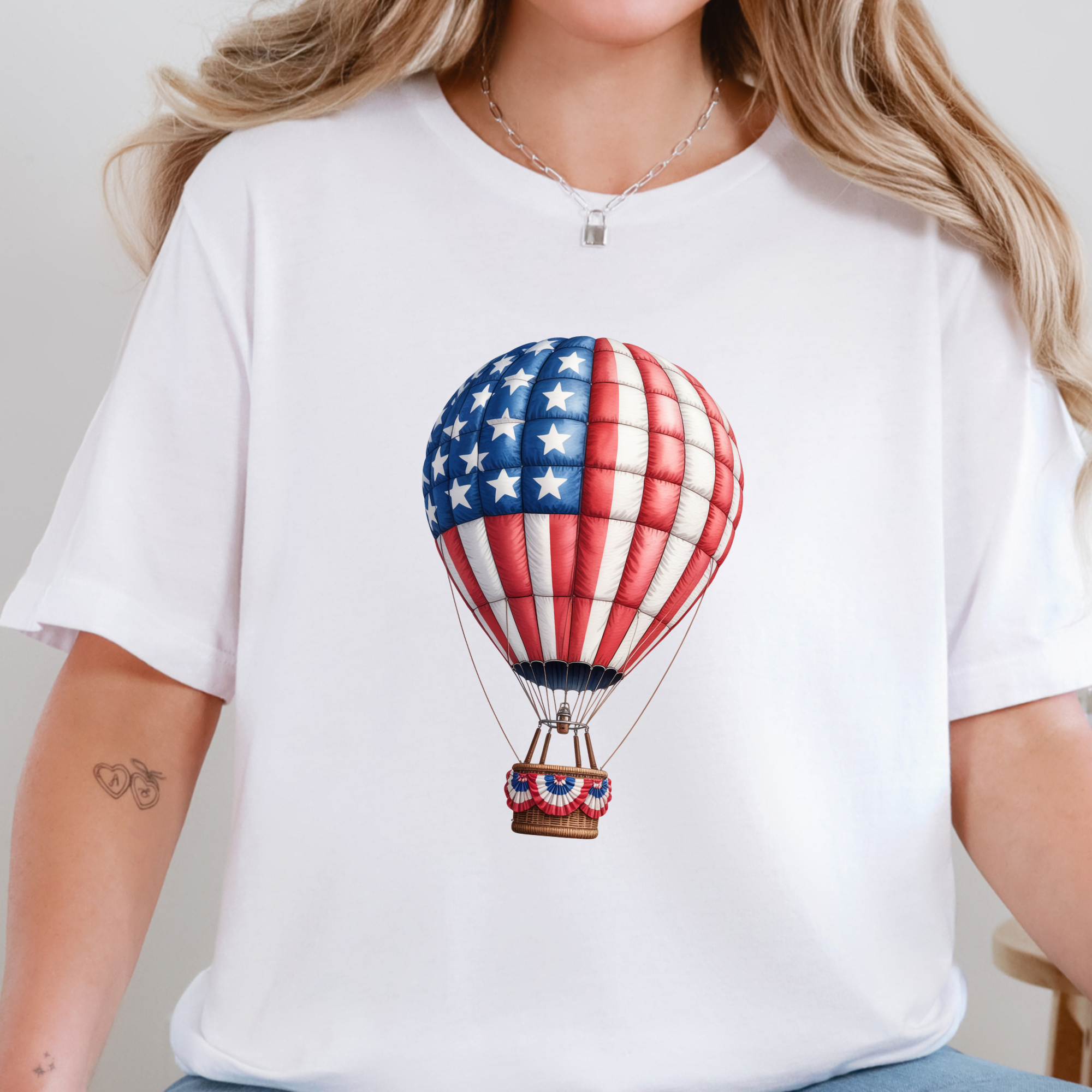 Patriotic Hot Air Balloon Graphic Tee - White