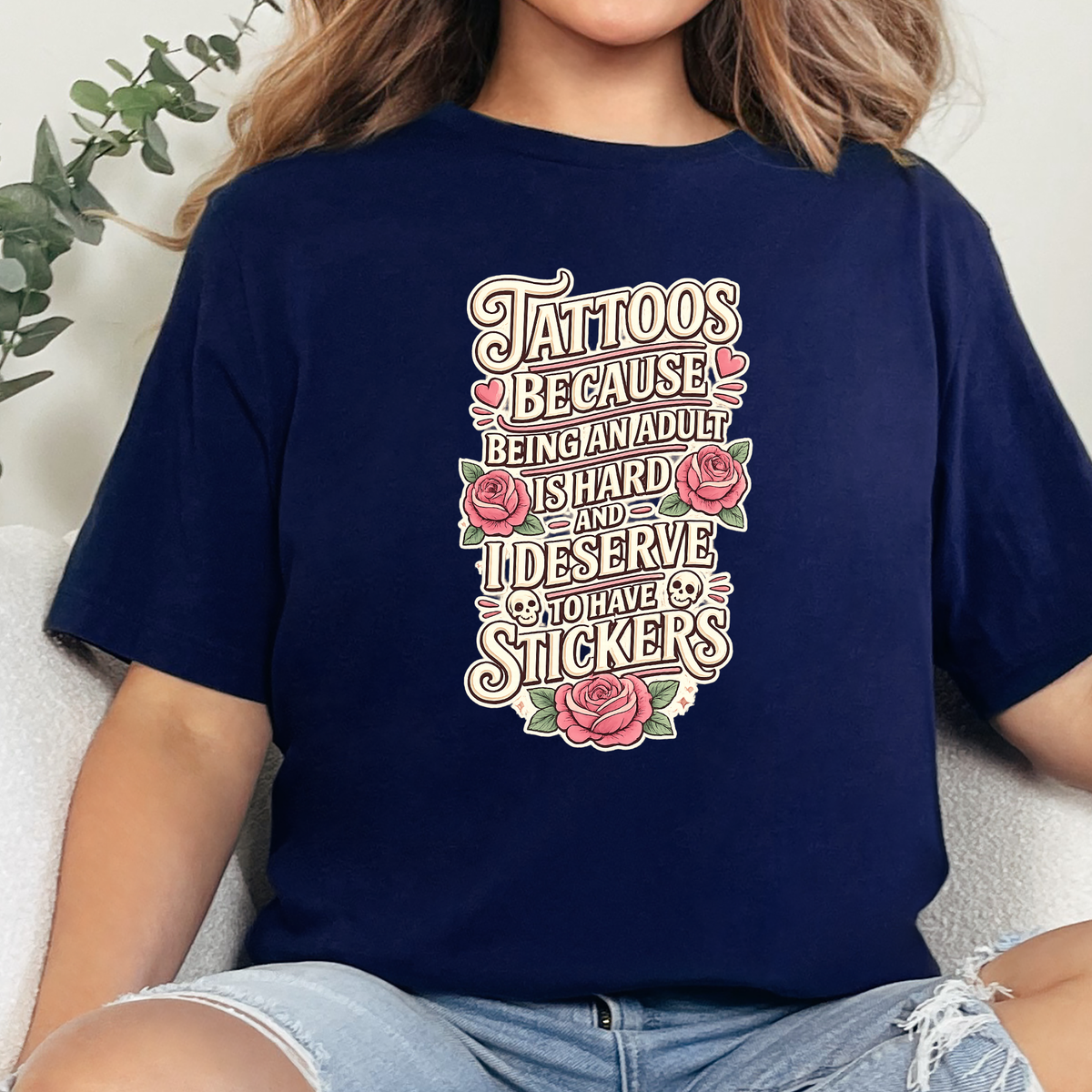 Deserve to have Stickers Graphic Tee - Navy