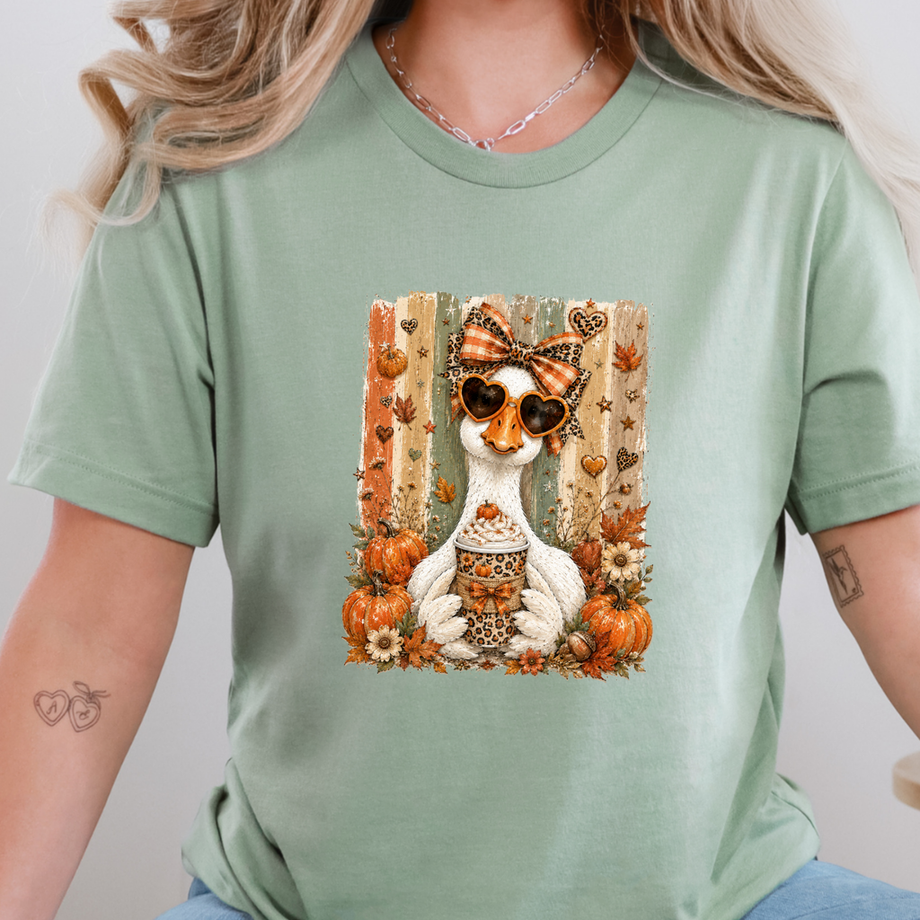Preppy Fall Goose Graphic Tee - Sage