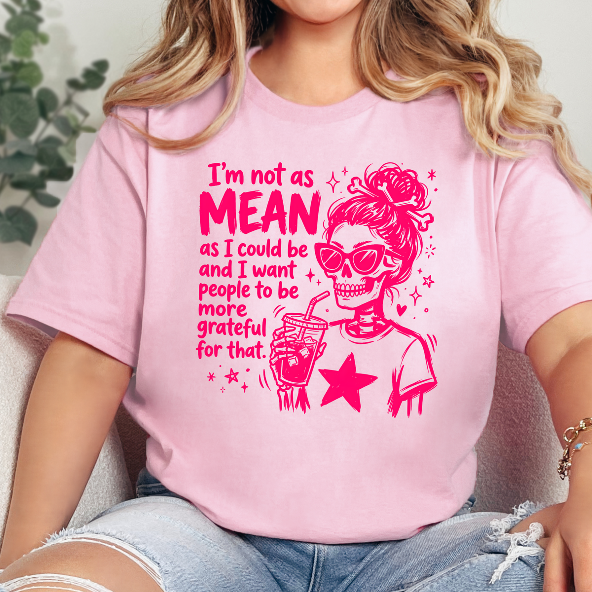 I'm not as Mean Graphic Tee - Pink