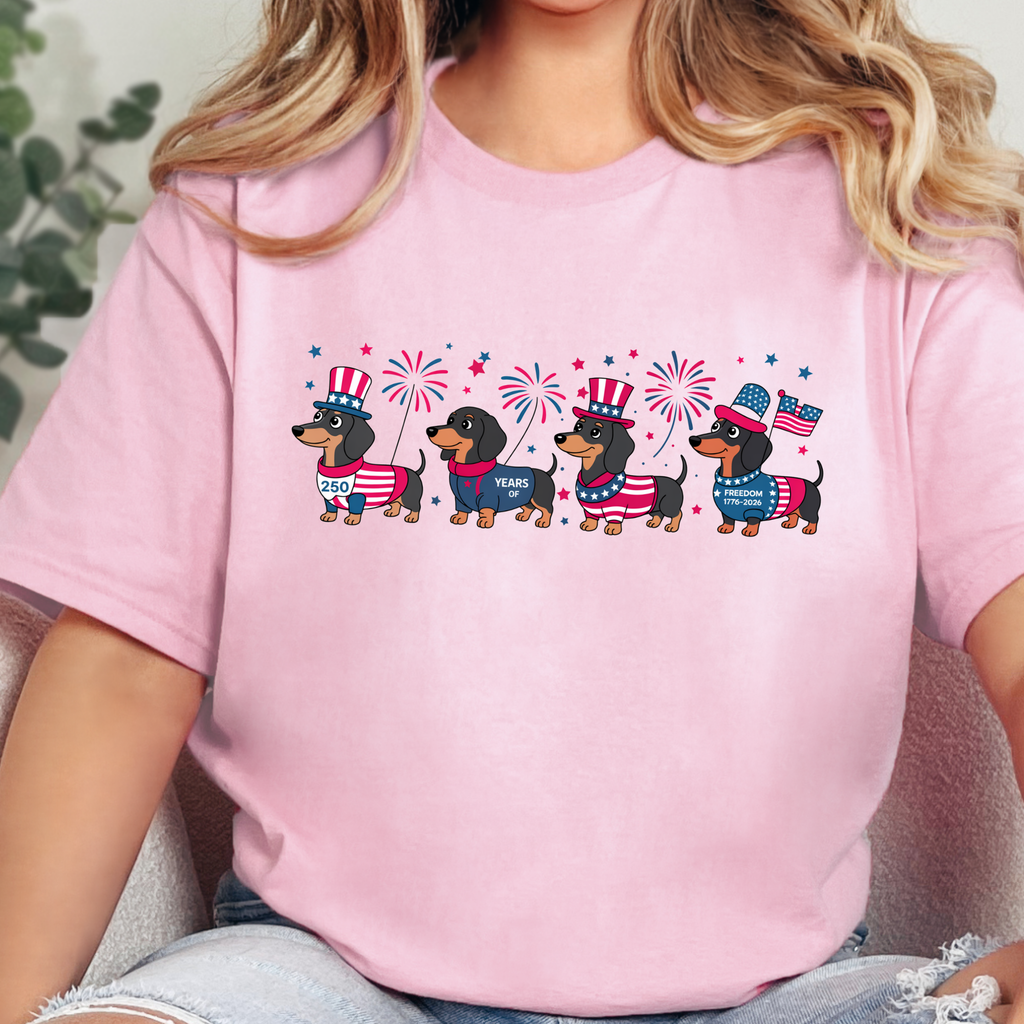 Patriotic Dachshund Graphic Tee - Pink