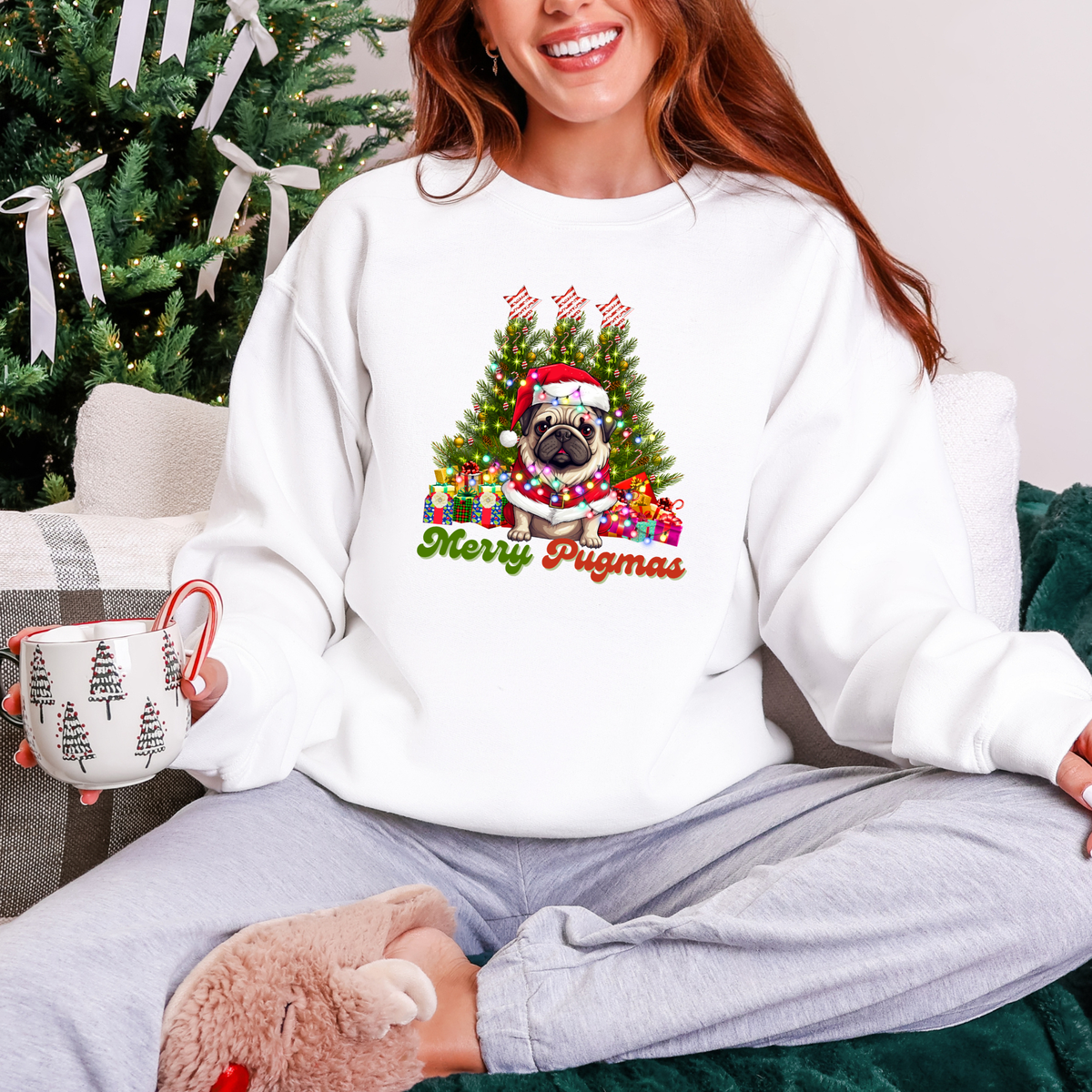 Merry Pugmas Sweatshirt - White Sweatshirt