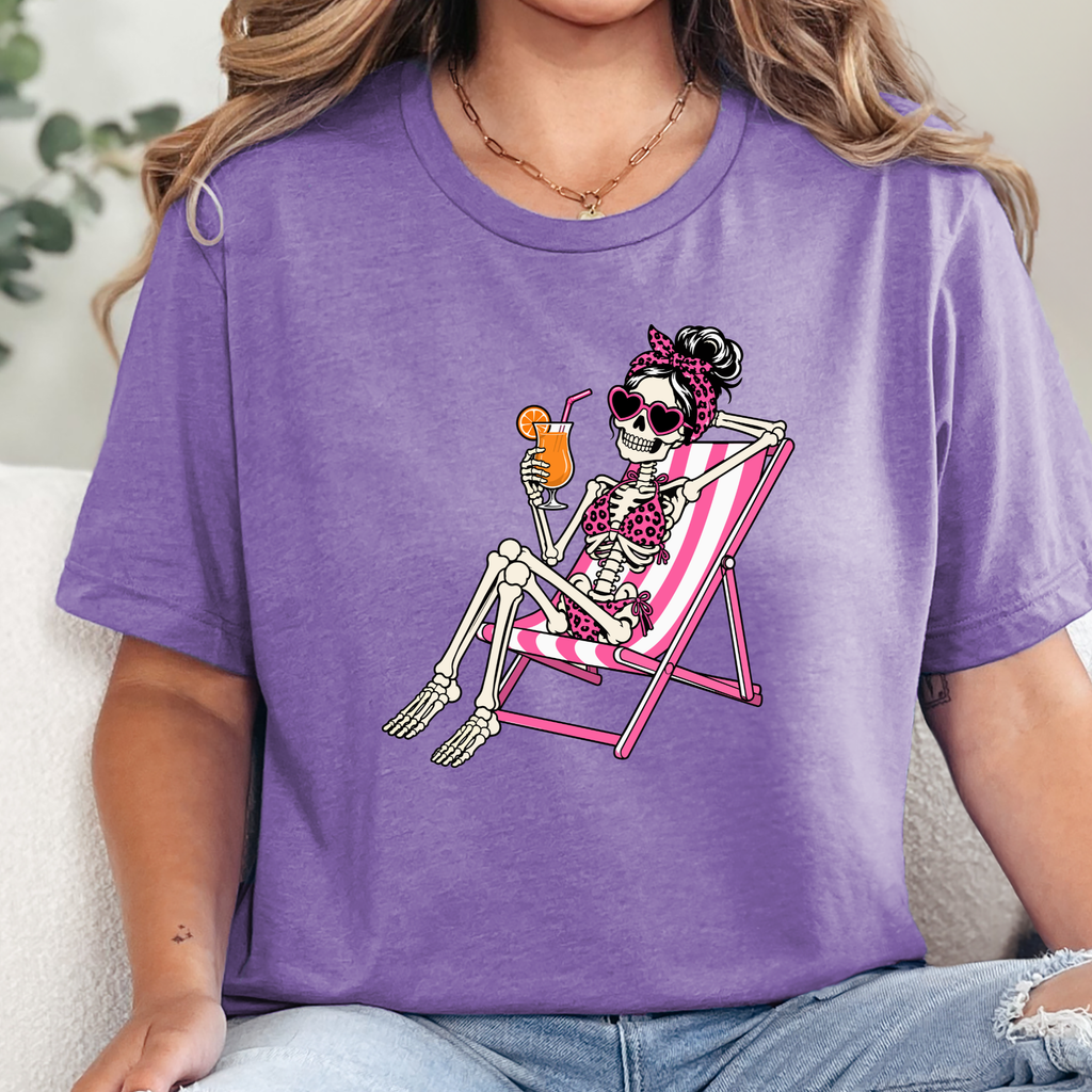 Skeleton in Lawn Chair Graphic Tee - Heather Team Purple