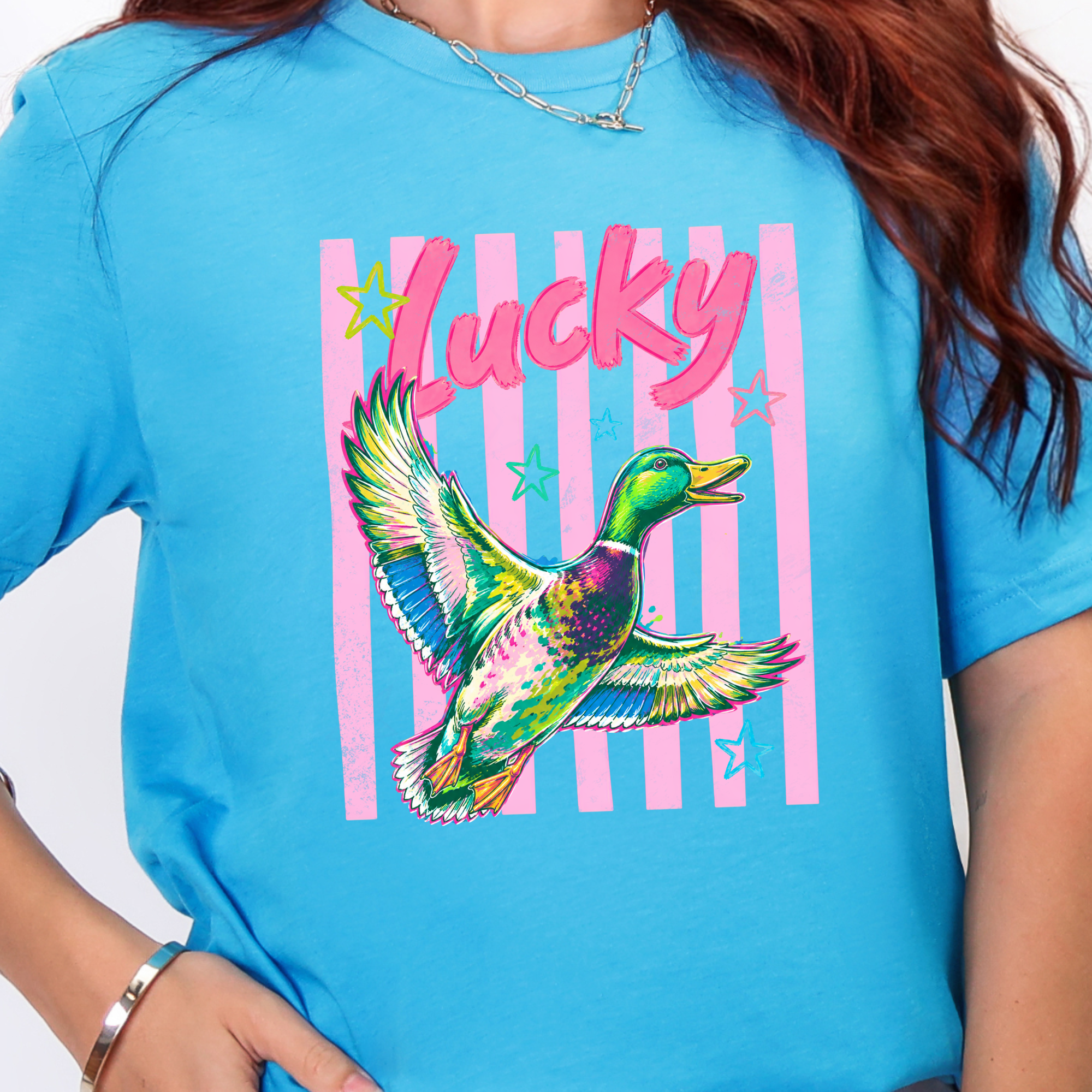 Lucky Duck Graphic Tee - Heather Aqua