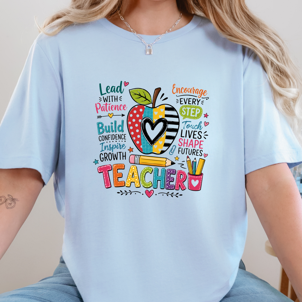 Teacher Lead With Patience Graphic Tee - Baby Blue