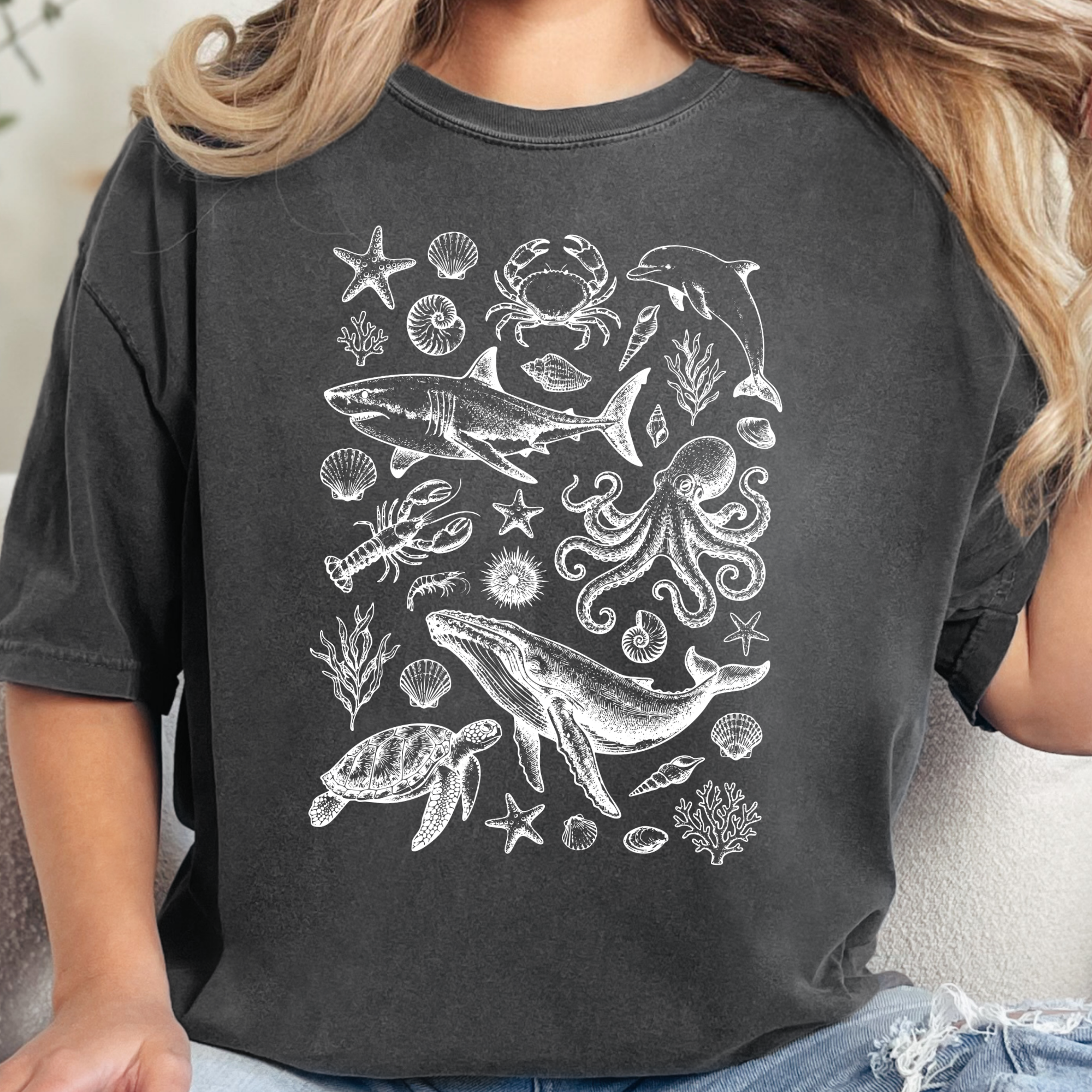 Summer Coastal Ocean Life Graphic Tee - Pepper