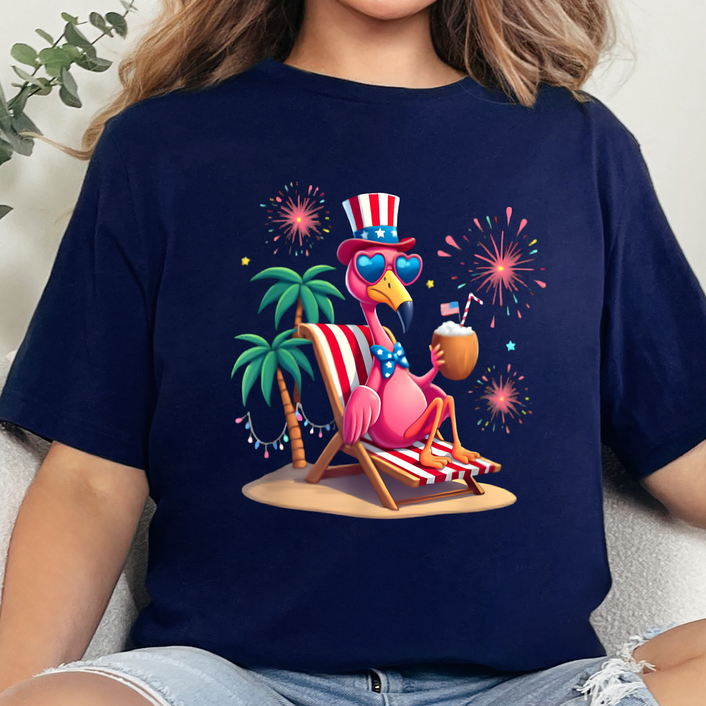 Beach Flamingo Graphic Tee - Navy Tee